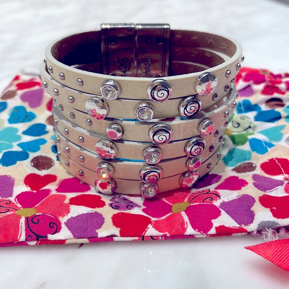 Brighton leather and hammered metal wrap cuff bracelet